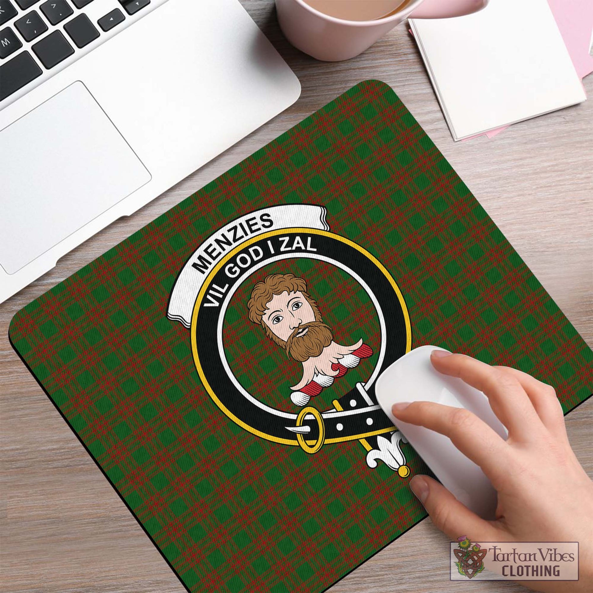 Tartan Vibes Clothing Menzies Tartan Mouse Pad with Family Crest