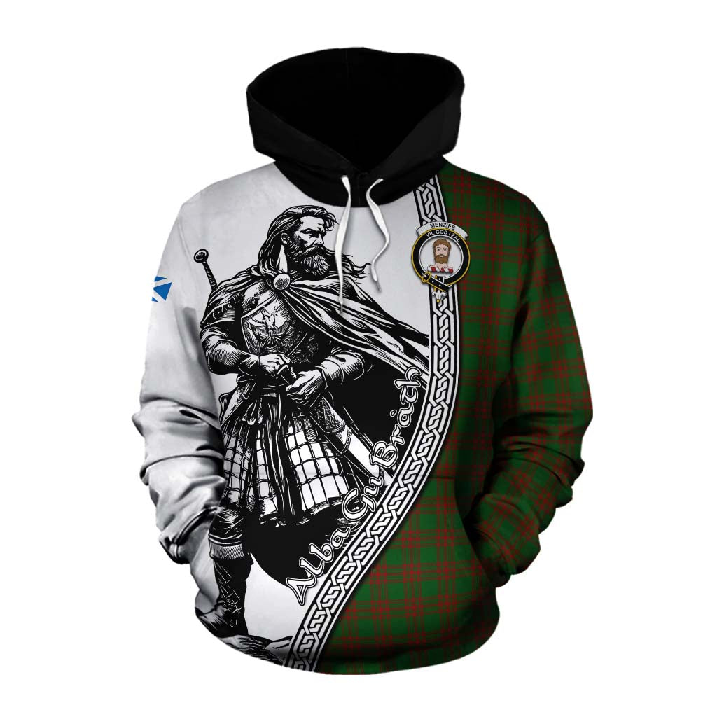 Menzies Tartan Clan Crest Cotton Hoodie with Highlander Warrior Celtic Style Pullover Hoodie XS - Tartan Vibes Clothing