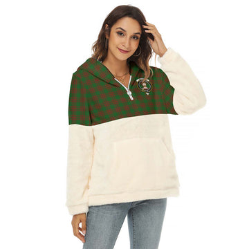 Menzies Tartan Women's Borg Fleece Hoodie With Half Zip with Family Crest Female - Tartan Vibes Clothing