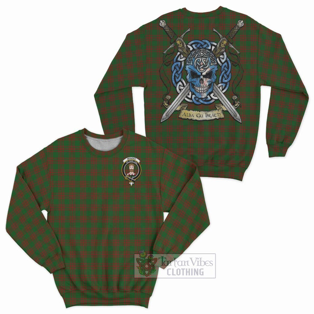 Menzies Tartan Sweatshirt with Family Crest Celtic Skull Style Unisex - Tartan Vibes Clothing