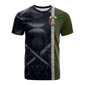 Menzies Tartan Cotton T-shirt with Family Crest Cross Sword Thistle Celtic Vibes
