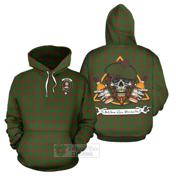 Menzies Tartan Hoodie with Family Crest and Bearded Skull Holding Bottles of Whiskey Zip Hoodie - Tartan Vibes Clothing