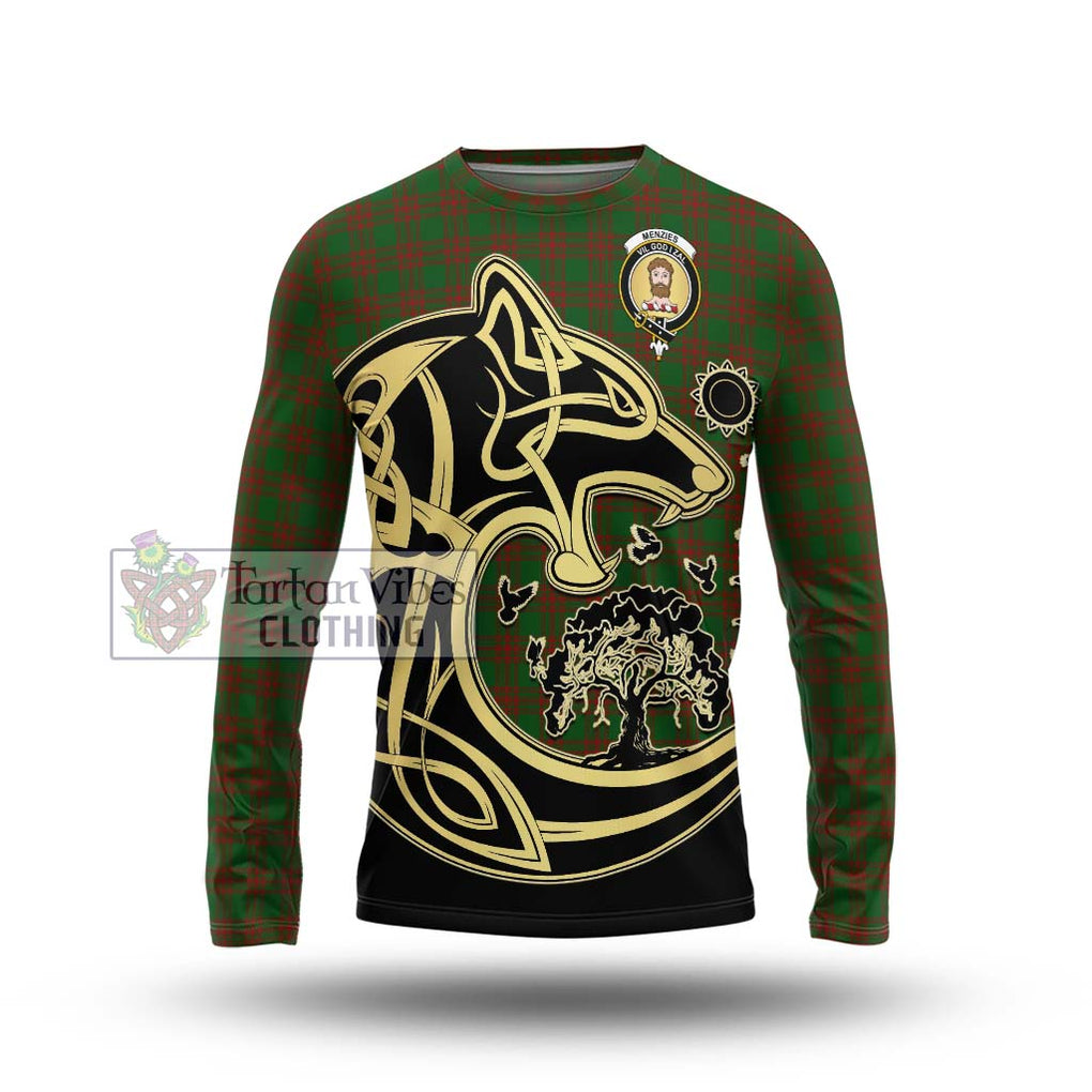 Menzies Tartan Long Sleeve T-Shirt with Family Crest Celtic Wolf Style Unisex - Tartan Vibes Clothing