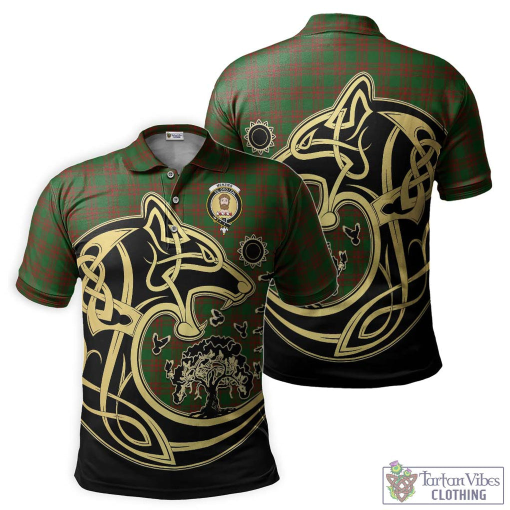Menzies Tartan Polo Shirt with Family Crest Celtic Wolf Style Kid - Tartan Vibes Clothing