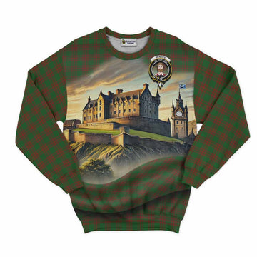 Menzies Tartan Family Crest Sweatshirt with Scottish Ancient Castle Style