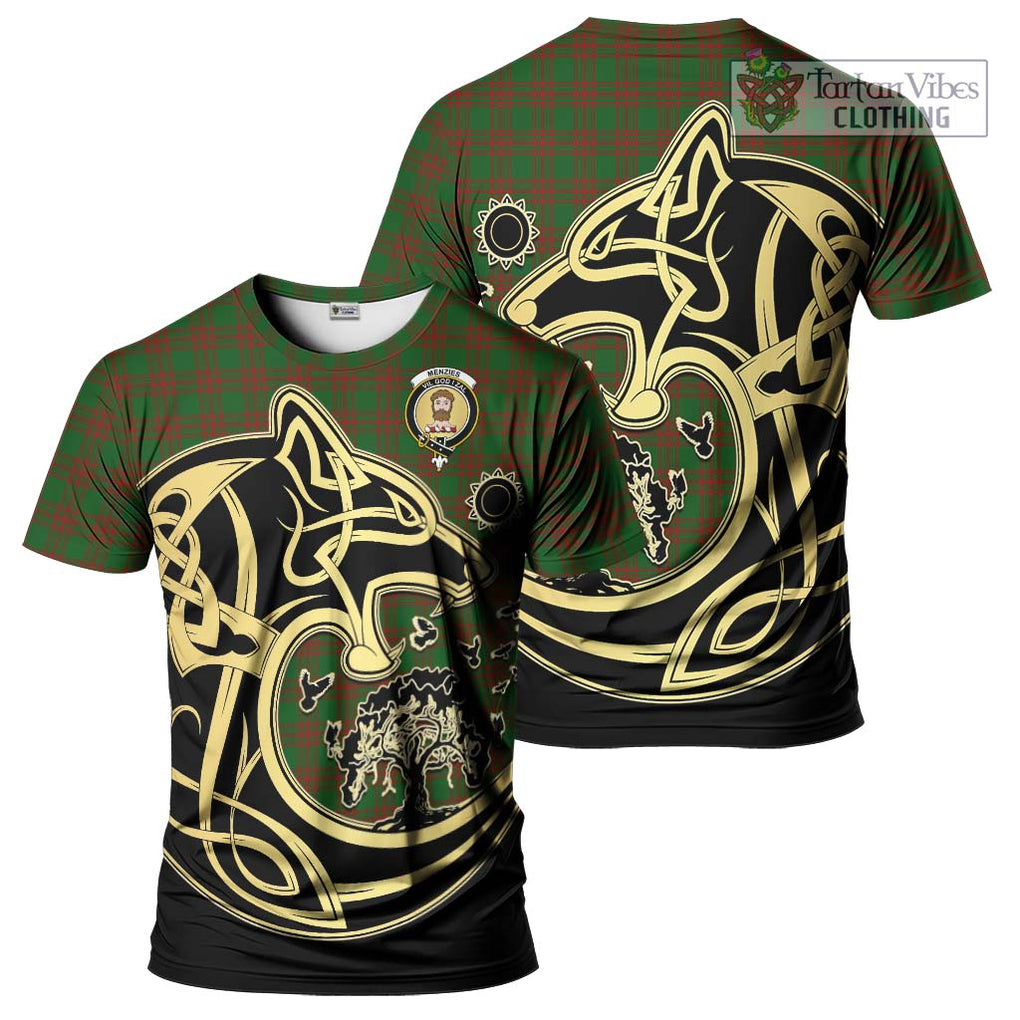 Menzies Tartan T-Shirt with Family Crest Celtic Wolf Style Kid's Shirt - Tartan Vibes Clothing