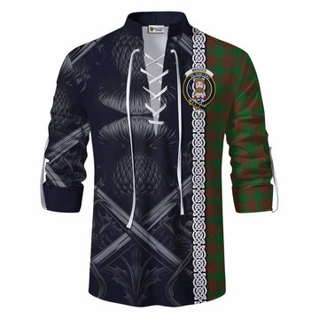 Menzies Tartan Ghillie Kilt Shirt with Family Crest Cross Sword Thistle Celtic Vibes Men - Tartan Vibes Clothing