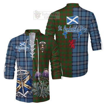 Menzies Tartan Ghillie Kilt Shirt Happy St. Andrew's Day Half Tartan Style Men - Tartan Vibes Clothing
