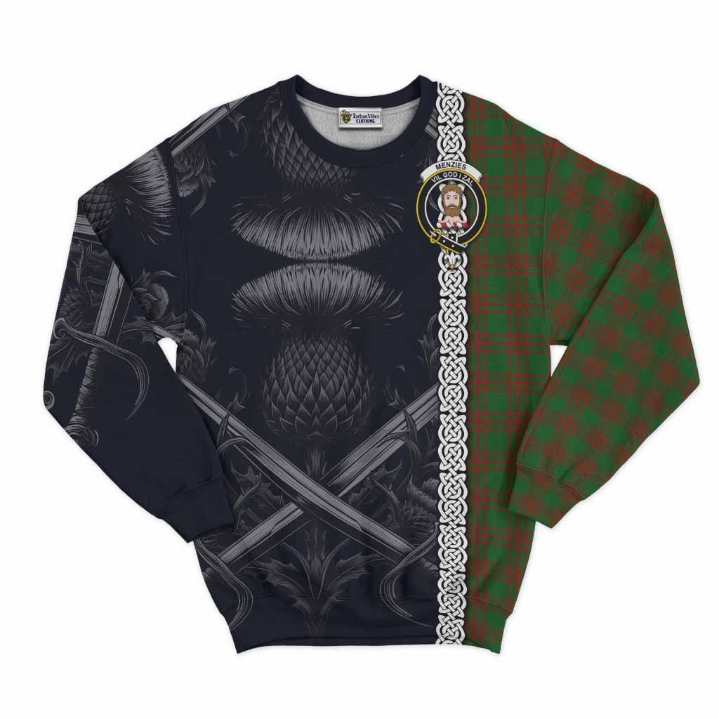Tartan Vibes Clothing Menzies Tartan Sweatshirt with Family Crest Cross Sword Thistle Celtic Vibes
