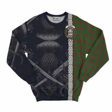 Menzies Tartan Sweatshirt with Family Crest Cross Sword Thistle Celtic Vibes