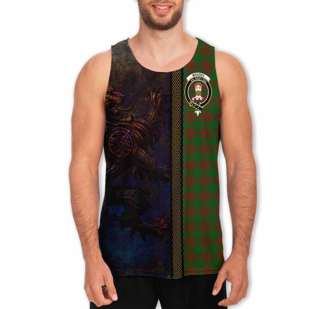 Tartan Vibes Clothing Menzies Tartan Family Crest Men's Tank Top Alba Gu Brath Be Brave Lion Ancient Style