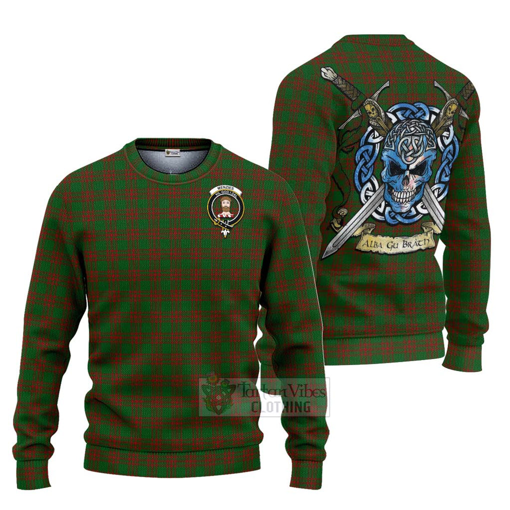 Menzies Tartan Ugly Sweater with Family Crest Celtic Skull Style Unisex - Tartan Vibes Clothing