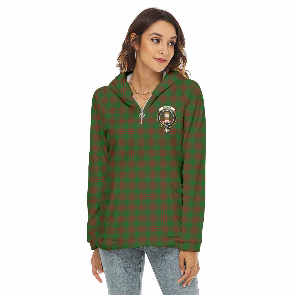 Menzies Tartan Women's Borg Fleece Hoodie with Half Zip with Family Crest Female - Tartan Vibes Clothing