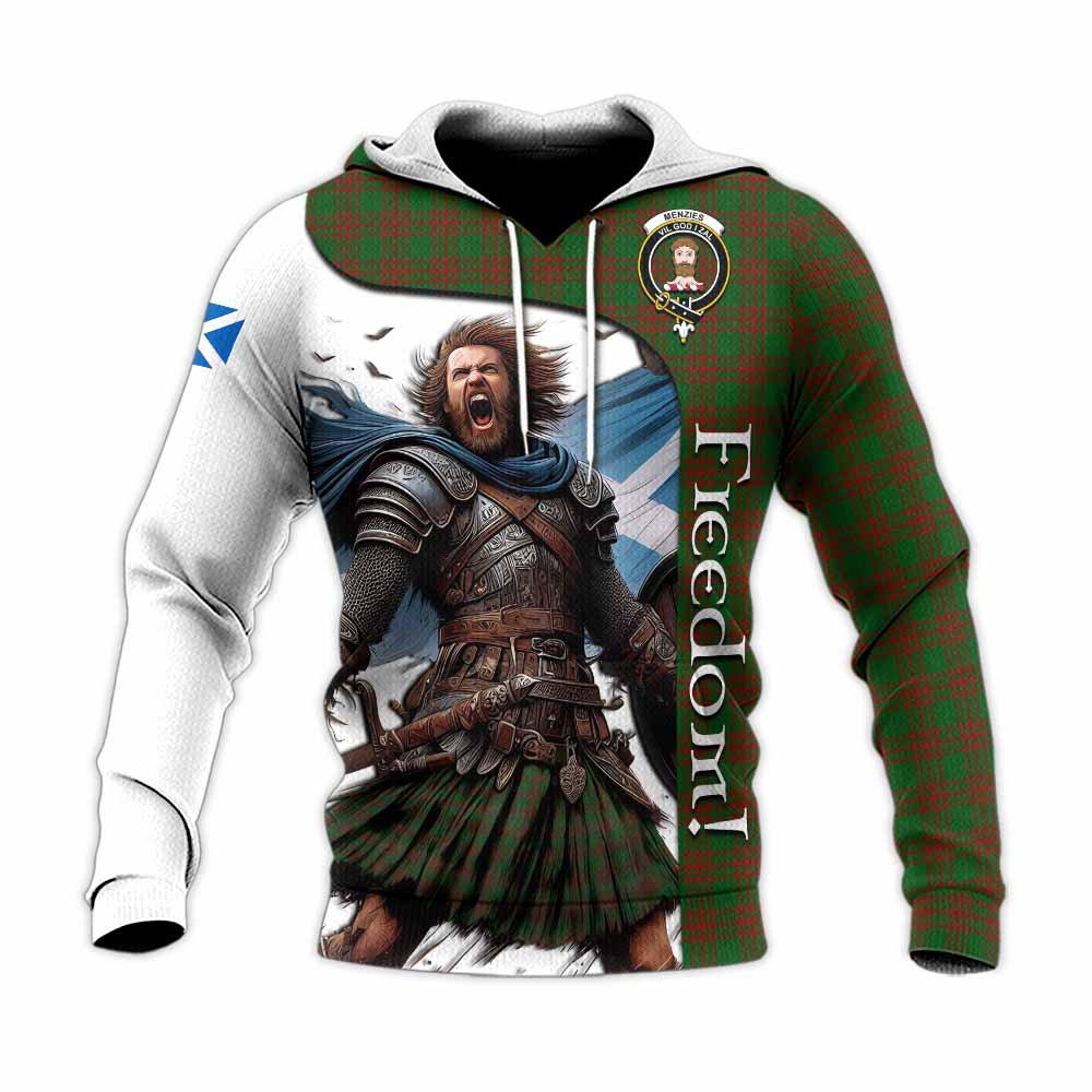 Tartan Vibes Clothing Menzies Crest Tartan Knitted Hoodie Inspired by the Freedom of Scottish Warrior