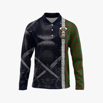 Menzies Tartan Long Sleeve Polo Shirt with Family Crest Cross Sword Thistle Celtic Vibes Unisex - Tartan Vibes Clothing