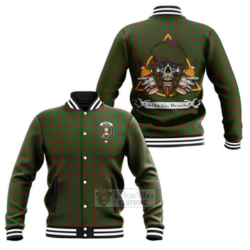 Menzies Tartan Baseball Jacket with Family Crest and Bearded Skull Holding Bottles of Whiskey Unisex - Tartan Vibes Clothing