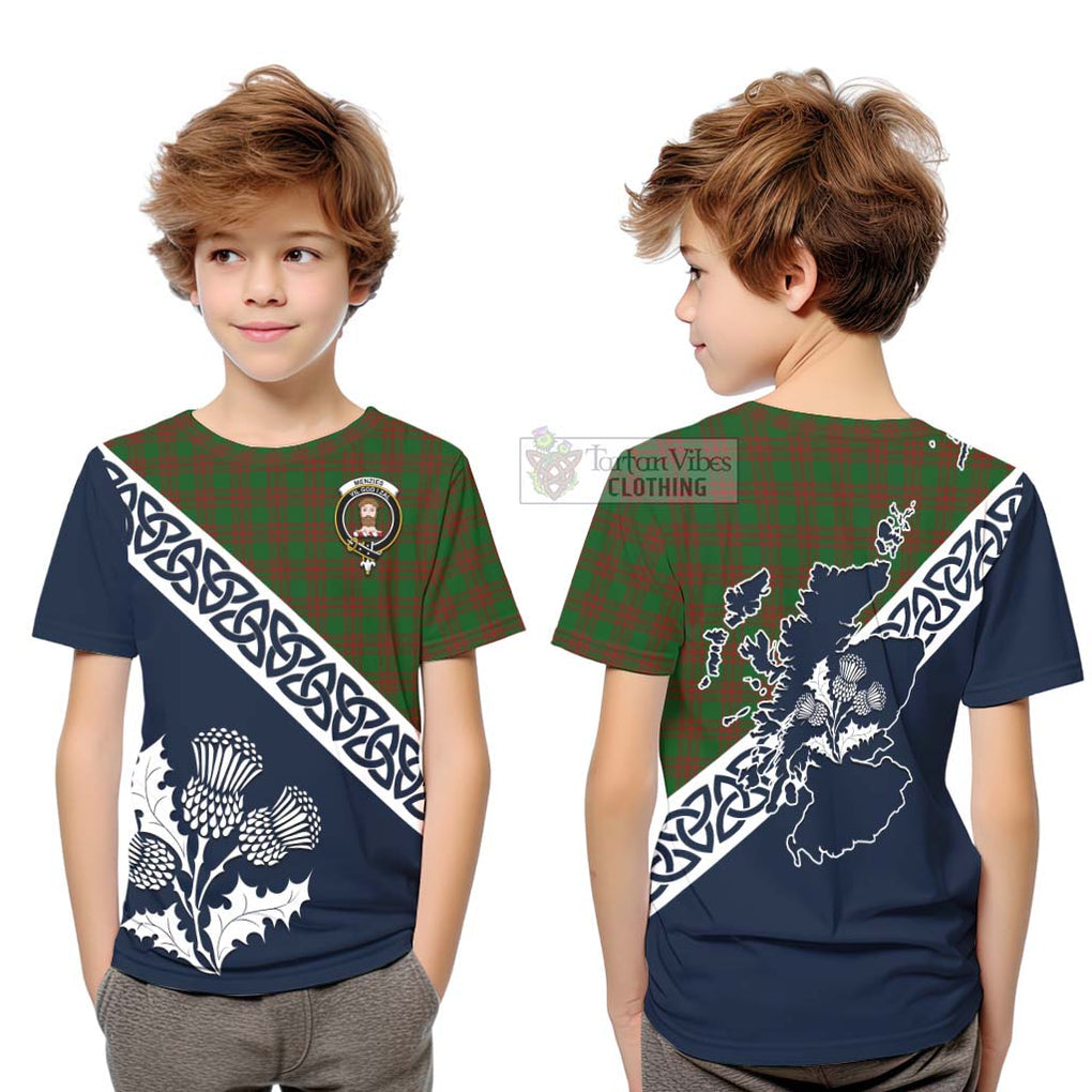 Menzies Tartan Kid T-Shirt Featuring Thistle and Scotland Map Youth XL Size14 - Tartan Vibes Clothing
