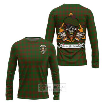 Menzies Tartan Long Sleeve T-Shirt with Family Crest and Bearded Skull Holding Bottles of Whiskey Unisex - Tartan Vibes Clothing