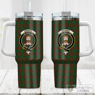 Menzies Tartan Tumbler with Handle with Family Crest One Size 40 OZ - Tartan Vibes Clothing