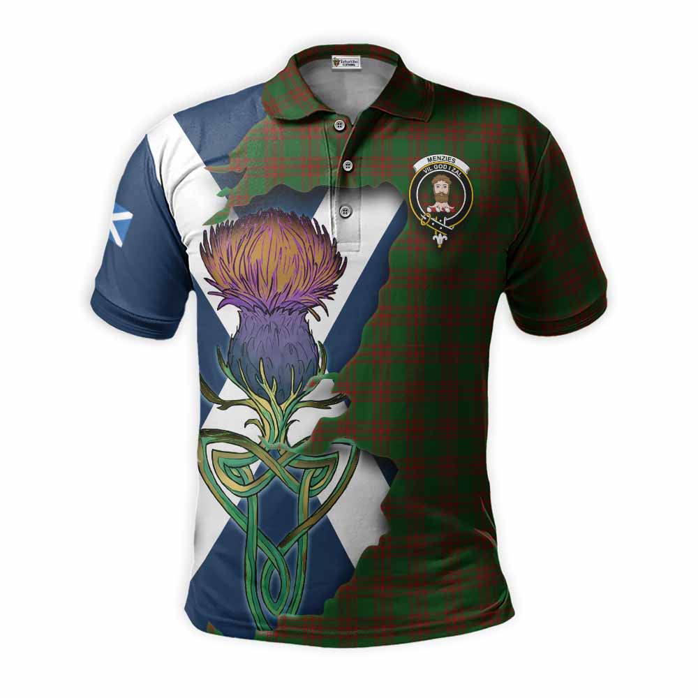 Menzies Tartan Family Crest Polo Shirt Scottish Thistle Celtic Inspired Kid - Tartan Vibes Clothing