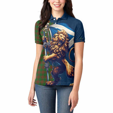 Menzies Tartan Family Crest Women's Polo Shirt with Scottish Majestic Lion Women - Tartan Vibes Clothing