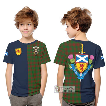 Menzies Tartan Kid T-Shirt Alba with Scottish Lion Royal Arm Half Style Youth XL Size14 - Tartan Vibes Clothing