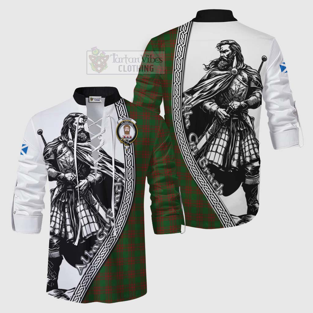 Menzies Tartan Clan Crest Ghillie Kilt Shirt with Highlander Warrior Celtic Style Men - Tartan Vibes Clothing