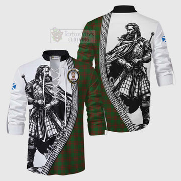 Menzies Tartan Clan Crest Ghillie Kilt Shirt with Highlander Warrior Celtic Style Men - Tartan Vibes Clothing