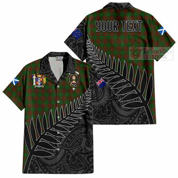 Tartan Vibes Clothing Menzies Crest Tartan Short Sleeve Button Shirt with New Zealand Silver Fern Half Style
