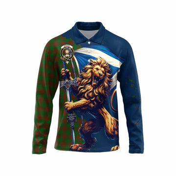 Menzies Tartan Family Crest Long Sleeve Polo Shirt with Scottish Majestic Lion Unisex - Tartan Vibes Clothing