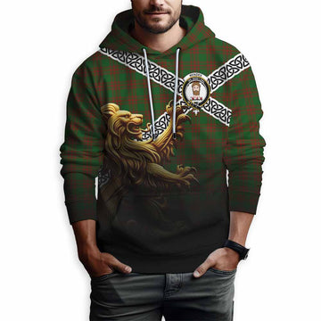 Tartan Vibes Clothing Menzies Crest Tartan Hoodie with Golden Lion Emblem Celtic Style