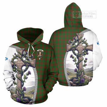 Tartan Vibes Clothing Menzies Tartan Hoodie with Family Crest and St. Andrew's Cross Accented by Thistle Vines