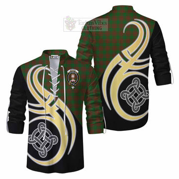 Menzies Tartan Ghillie Kilt Shirt with Family Crest and Celtic Symbol Style Men - Tartan Vibes Clothing