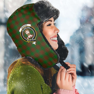 Menzies Tartan Winter Trapper Hat with Family Crest