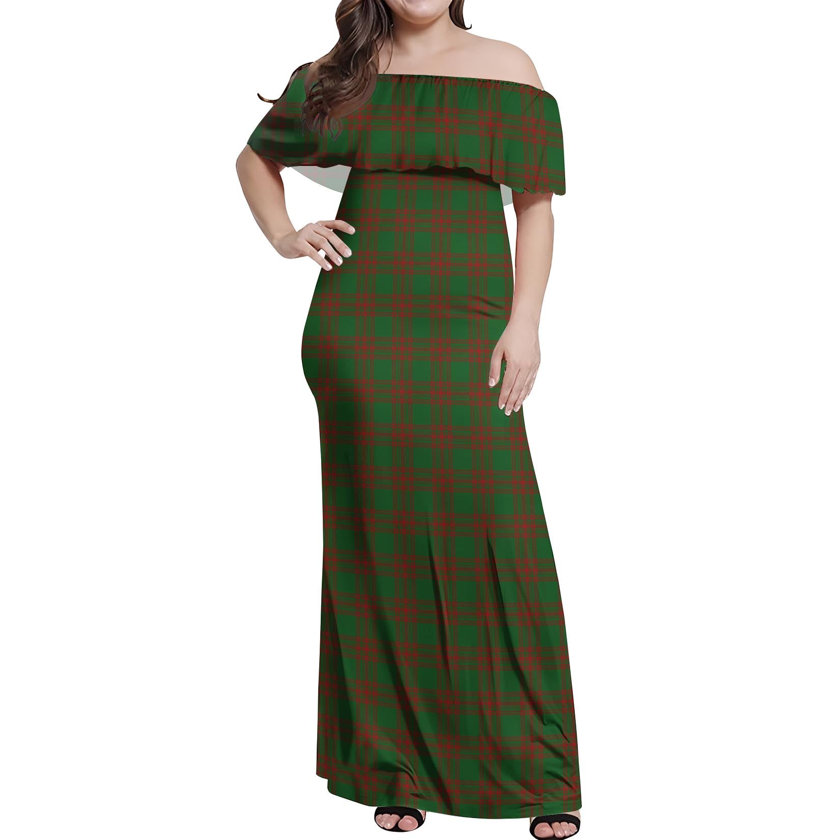 Menzies Tartan Off Shoulder Long Dress Women's Dress - Tartan Vibes Clothing