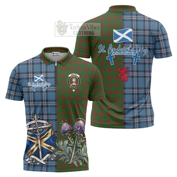 Menzies Tartan Zipper Polo Shirt Happy St. Andrew's Day Half Tartan Style Unisex - Tartan Vibes Clothing