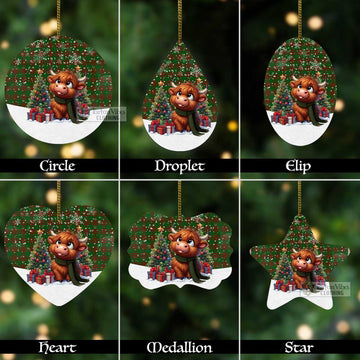 Tartan Vibes Clothing Menzies Tartan Christmas Aluminium Ornament with Adorable Highland Coo
