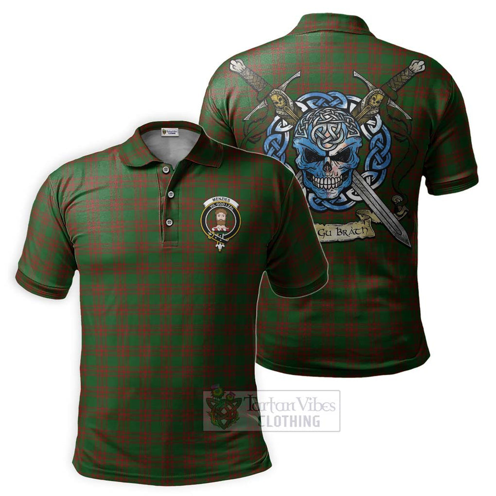 Menzies Tartan Polo Shirt with Family Crest Celtic Skull Style Kid - Tartan Vibes Clothing