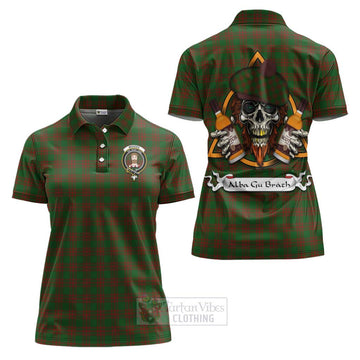 Menzies Tartan Women's Polo Shirt with Family Crest and Bearded Skull Holding Bottles of Whiskey Women - Tartan Vibes Clothing