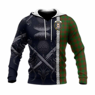 Menzies Tartan Knitted Hoodie with Family Crest Cross Sword Thistle Celtic Vibes