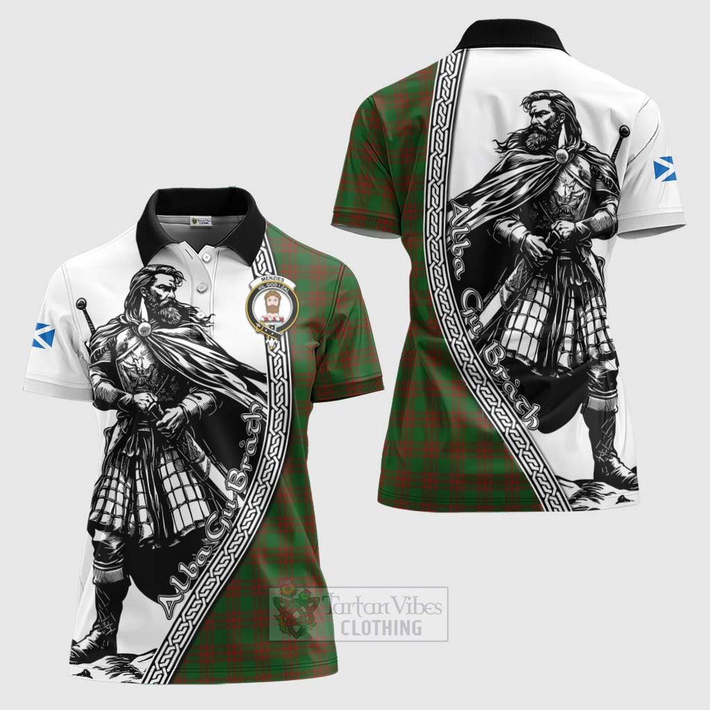 Menzies Tartan Clan Crest Women's Polo Shirt with Highlander Warrior Celtic Style Women - Tartan Vibes Clothing