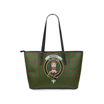Menzies Tartan Leather Tote Bag with Family Crest