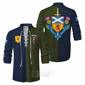 Menzies Tartan Ghillie Kilt Shirt Alba with Scottish Lion Royal Arm Half Style Men - Tartan Vibes Clothing