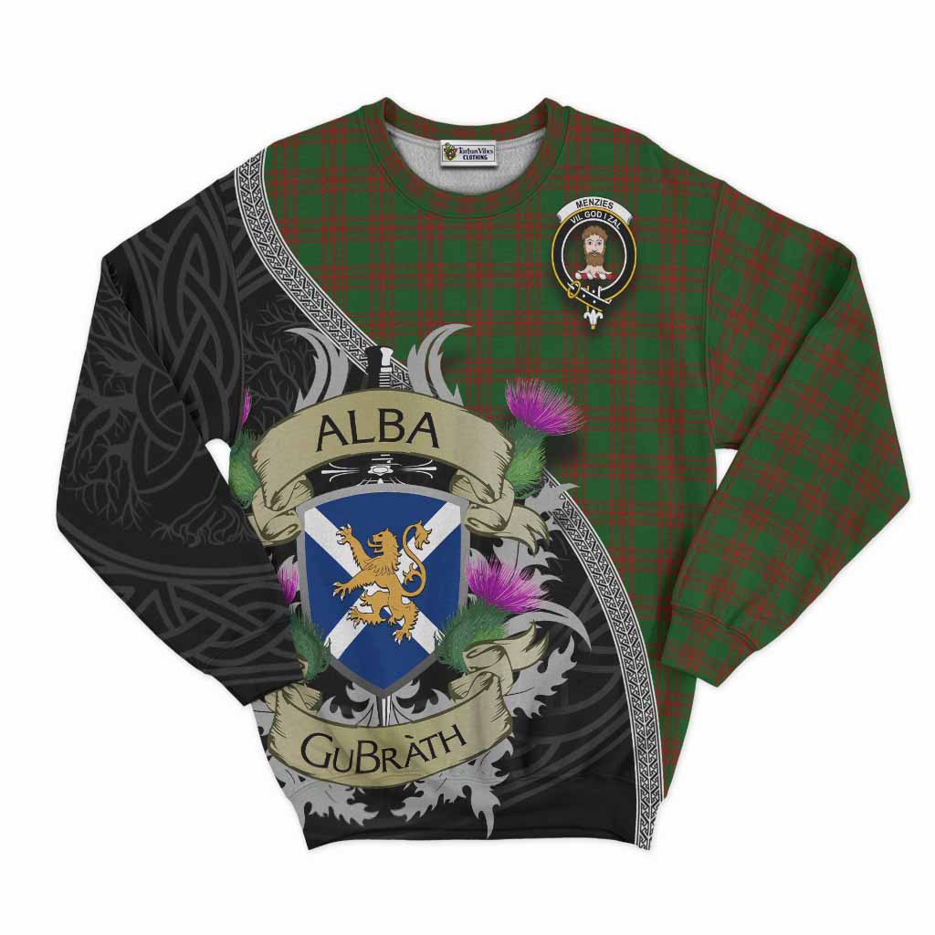 Menzies Tartan Family Crest Sweatshirt Lion Rampant Royal Thistle Shield Celtic Inspired Unisex - Tartan Vibes Clothing