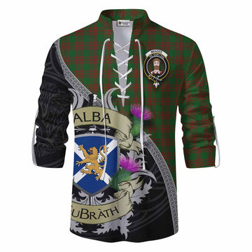 Menzies Tartan Family Crest Ghillie Kilt Shirt Lion Rampant Royal Thistle Shield Celtic Inspired Men - Tartan Vibes Clothing
