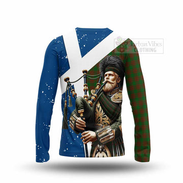 Menzies Tartan Long Sleeve T-Shirt with Family Crest Scottish Bagpiper Vibes - Tartan Vibes Clothing