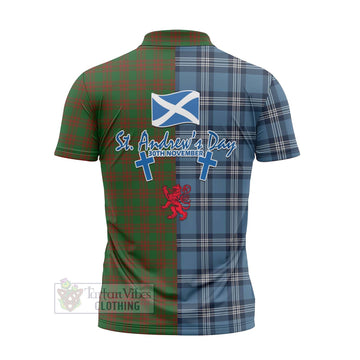 Menzies Tartan Zipper Polo Shirt Happy St. Andrew's Day Half Tartan Style - Tartan Vibes Clothing