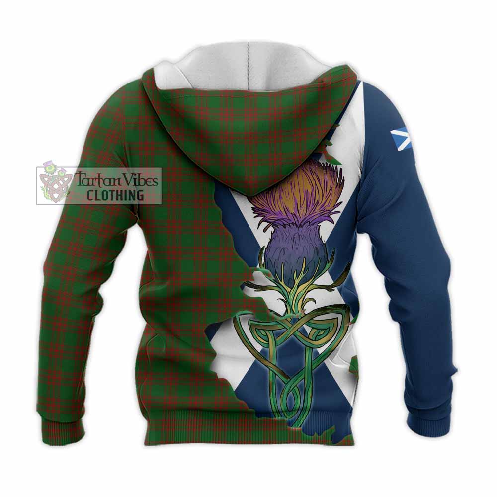 Tartan Vibes Clothing Menzies Tartan Family Crest Knitted Hoodie Scottish Thistle Celtic Inspired