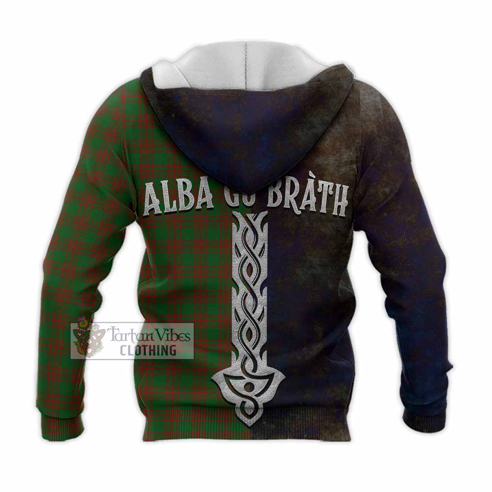 Tartan Vibes Clothing Menzies Tartan Family Crest Knitted Hoodie Alba Gu Brath Be Brave Lion Ancient Style