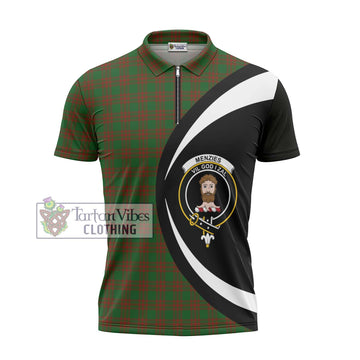 Menzies Tartan Zipper Polo Shirt with Family Crest Circle Style - Tartan Vibes Clothing
